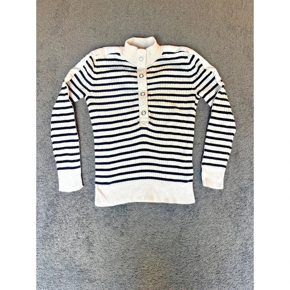 Ralph Lauren Sweater Women's Small Petites Black White Striped Cotton Pullover